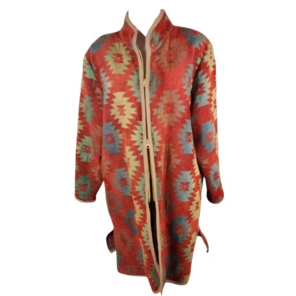 Vintage Circle T Zip Front Southwestern Woven Duster Jacket Terracotta Large - Picture 3 of 16